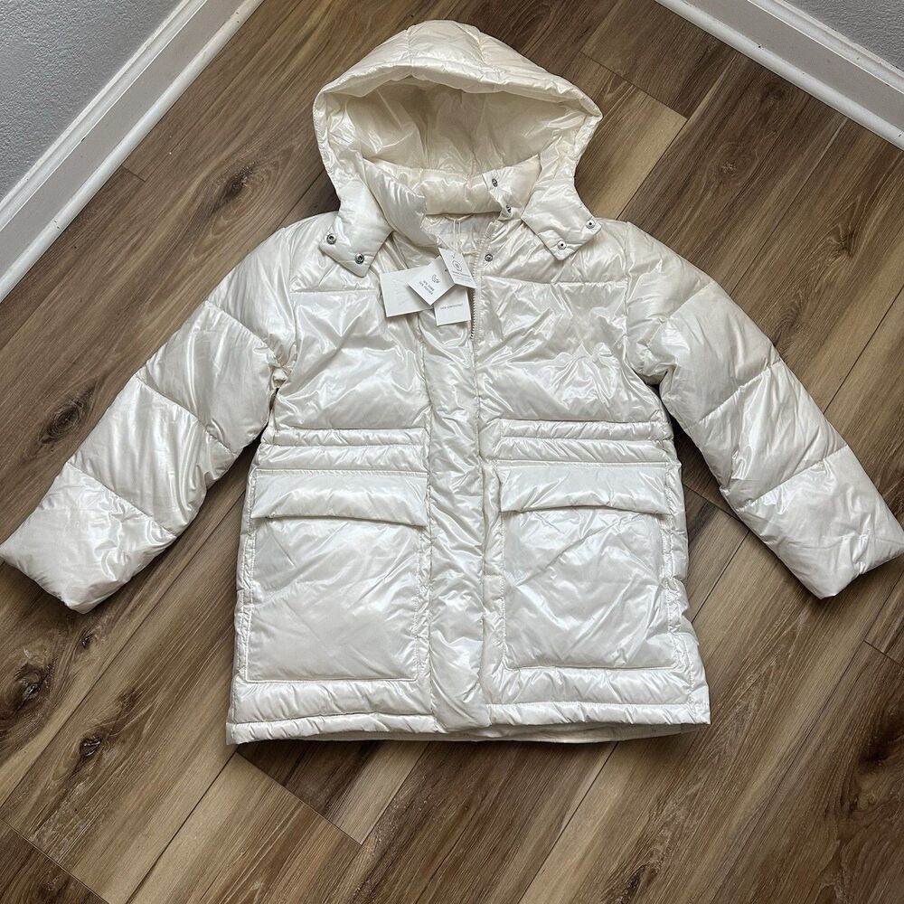 NWT Zara Kids Girls Down Feather Puffer Jacket Coat Off White Ivory Size 11-12